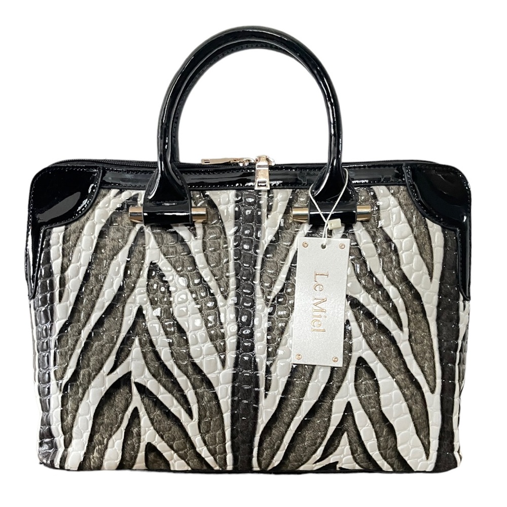 Le Miel Zebra Top Handle Handbag Crossbody Convertible Purse - Picture 3 of 10